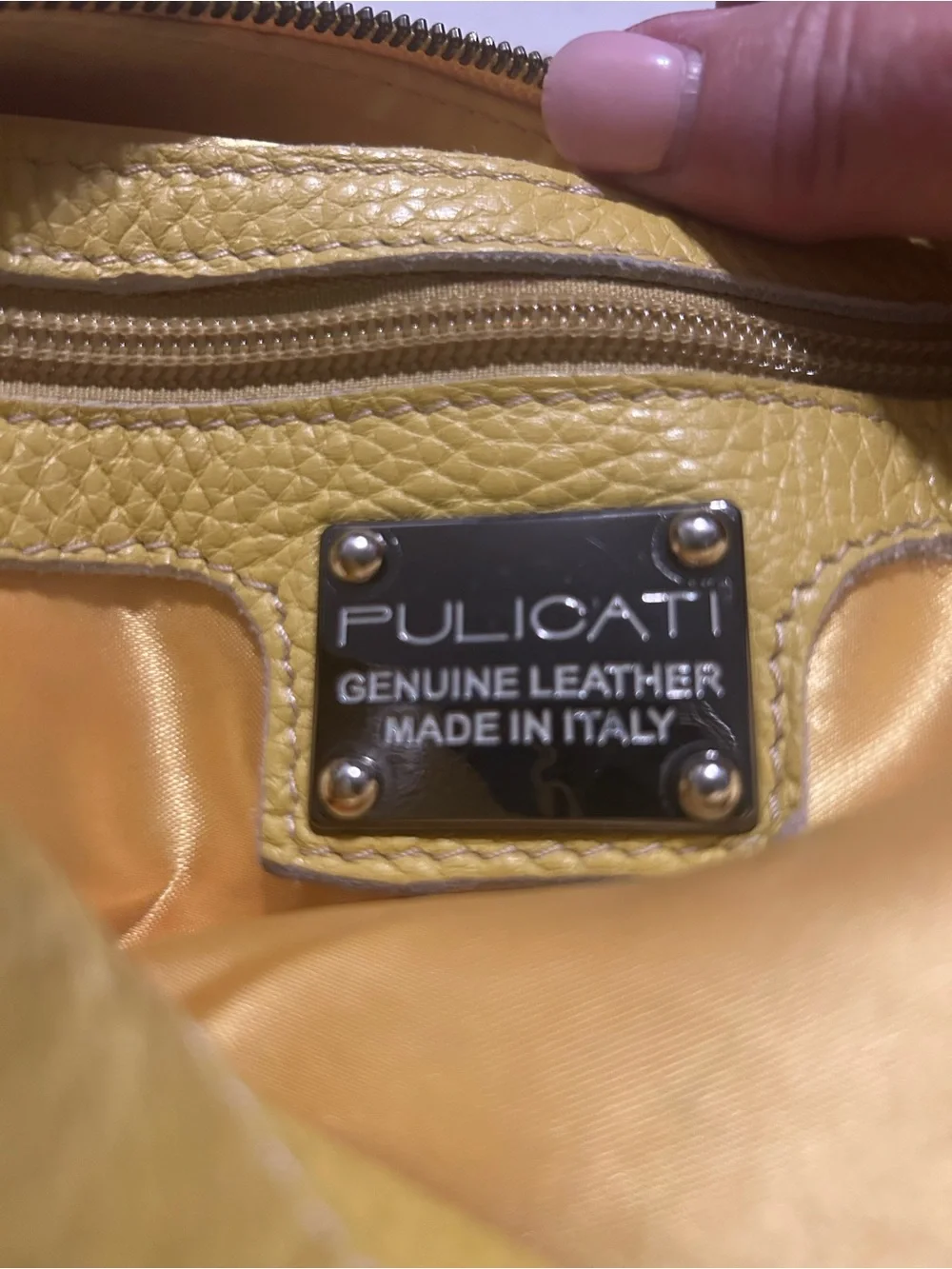 Pulicati Yellow Leather Satchel Handbag
